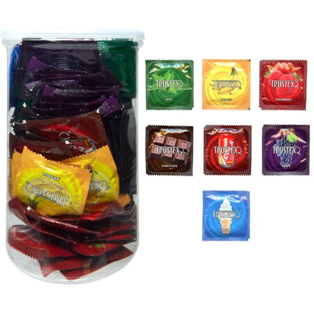 Picture of CONDOM TRUSTEX ASST FLAVOR LUBE JAR 100