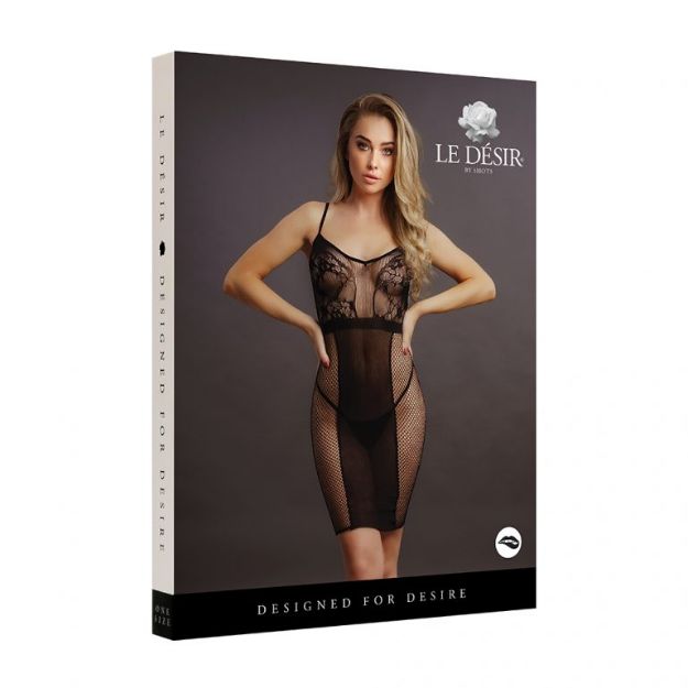 Picture of LE DESIR FISHNET & LACE DRESS - OS BLACK