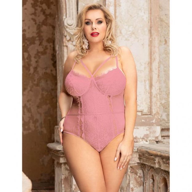 Picture of TEDDY EYELASH LACE W/STRAP PINK - XL-2XL