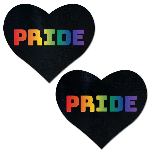 Picture of RAINBOW PRIDE BLACK HEART NIPPLE PASTIES