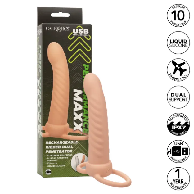 Picture of PERFORMANCE MAXX RECHARGEABLE RIBBED DUAL PENETRATOR 6"