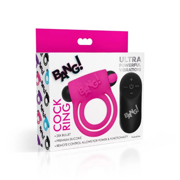 Picture of BANG! 28X Remote Control Vibrating Cock Ring & Bullet - Pink