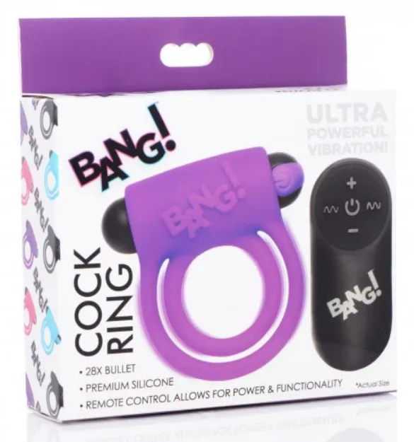 Picture of BANG! 28X REMOTE CONTROL VIBRATING COCK RING & BULLET - PURPLE