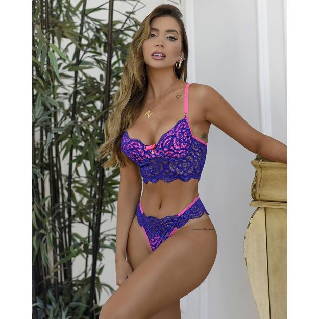 Picture of Simply Seductive - 2pc Set Under Lace with Lace - Blue - Large
