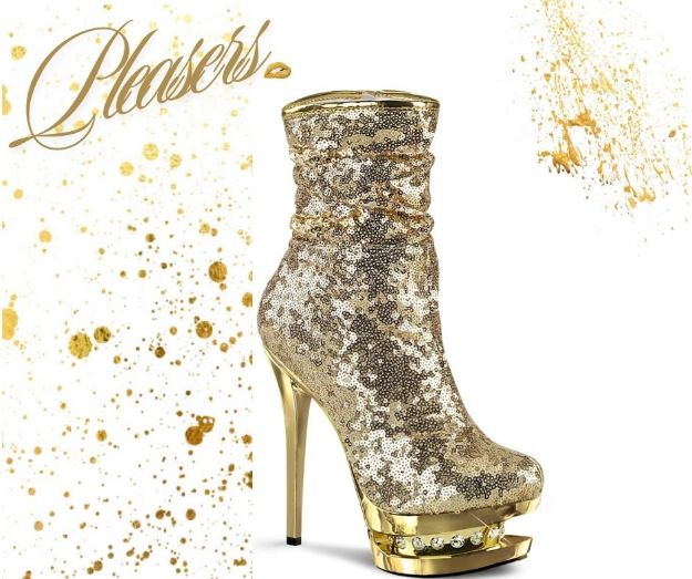 Picture of PLEASER - Gold Sequin Ankle Boots