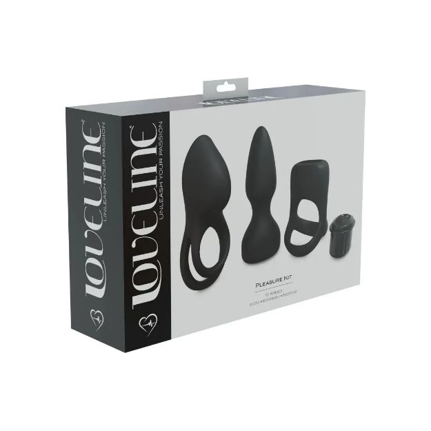 Picture of LOVELINE - PLEASURE KIT + 3 INTERCHANGEABLE SLEEVES & VIBRATING BULLET - BLACK