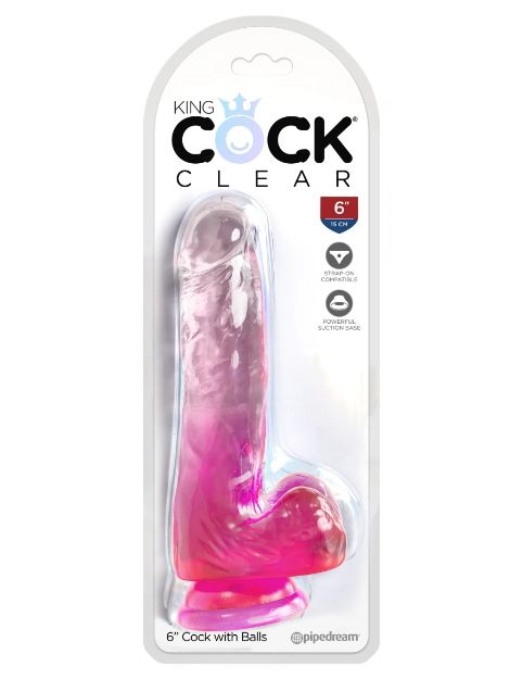 Picture of King Cock Clear 6" Cock with Balls - Pink