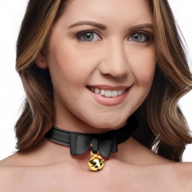 Picture of Master Series Golden Kitty Cat Bell Collar - Black/Gold 
