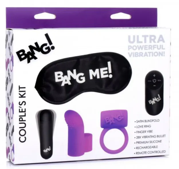 Picture of BANG! Couple's Kit with RC Bullet, Blindfold, Cock Ring & Finger Vibe - Purple