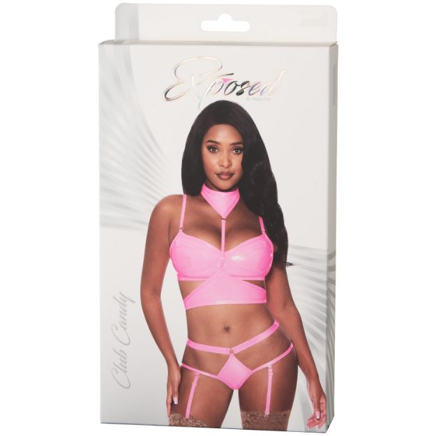 Picture of EXPOSED Club Candy Demi Bra/Harness/Garter Panty - L/XL