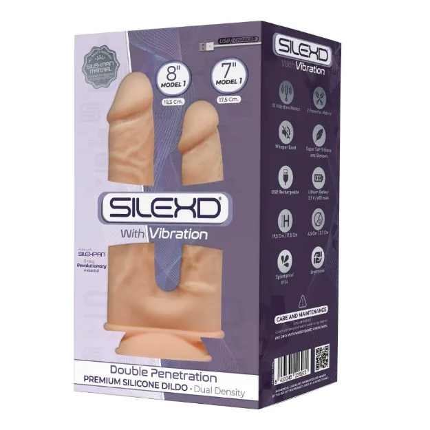 Picture of SILEXD - Model 1 Double Penetrator Vibrating Dildo 8"/7" - Beige