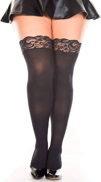 Picture of Music Legs - Silicone Lace Top Sheer Thigh High Black - Plus Size