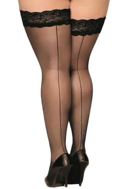 Picture of Music Legs - Backseat Silicone Lace Top Thigh Highs - Black Plus Size